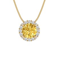 Clara Pucci 1.4 ct Round Cut Pave Halo Genuine Yellow Simulated Diamond Solitaire Pendant With 16