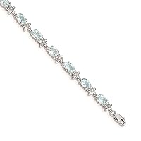 5mm 14k White Gold Floral Diamond Aquamarine Bracelet Jewelry for Women