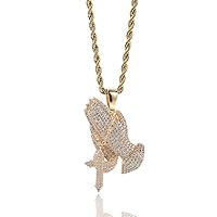 Iced Praying Hands Hip Hop Jewelry Pendant Necklace for Men Women Gold Filled Micro Pave Full CZ Zricon Bling Necklace Rapper Accessories