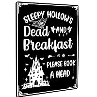 Sleepy Hollow‘s Dead and Breakfast Please Book a Head Metal Sign Funny Halloween Retro Vintage Art Decorations Poster for Kitchen Home Bar Coffee Shop Cafe 8x12 inch
