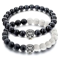 Frienemy Presents Fashion Jewellery Natural Stones Divine Black and White Beads Daily Fancy Couple Bracelet for Men/Women/Boys/Girls #Frienemy-1106