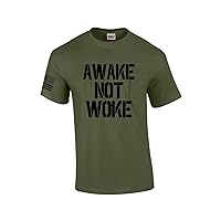 Awake Not Woke Conservative Republican Patriotic Men's Short Sleeve T-Shirt Graphic Tee Graphic Tee-Military-Medium