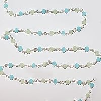 Green Blue Peruvian Chalcedony Faceted Rondelle Gemstone Beaded Rosary Chain by Foot For Jewelry Making - 24K Gold Plated Over Silver Handmade Beaded Chain - Wire Wrapped Bead Chain Necklaces