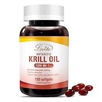 Krill Oil 1200mg with Astaxanthin, EPA, DHA, Omega-3 Supplement. Pure Natural Flavor. No Artificial addictives. Immue, Eye, Brain, Skin Support. 120 Softgels. 2 Month Supply.