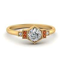 Choose Your Gemstone Vintage Hexagon Round Diamond CZ Ring yellow gold plated Round Shape Vintage Engagement Rings Minimal Modern Design Birthday Gift Wedding Gift US Size 4 to 12