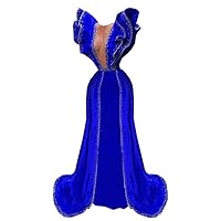 Prom Dress Ruffle Sleeve Beaded Glitter Pageant Formal Evening Party Dress