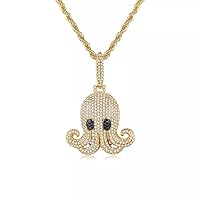 2.24Ctw Round Cut White Simulated Diamond Octopus Men's Hiphop Pendant Necklace 14K Yellow Gold Plated
