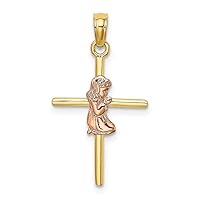 14k Yellow & Rose Gold 2-D Girl On Cross Pendant