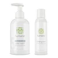 humane Regular-Strength Acne Wash and Clarifying Toner Bundle - 5% Benzoyl Peroxide Acne Treatment