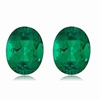 3.21-3.78 Cts of 9x7 mm AAA Oval Lab Created Emerald (2 pcs) Loose Gemstones