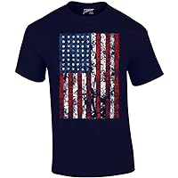 American Flag Mens Short Sleeve T-Shirt United States USA Tattered Flag United States Patriotic Americana Proud Heritage-Navy-Large