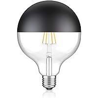 Half Chrome LED Filament Bulb, Large Globe Bulb G40 G125 8W LED Light Bulb, Silver Bowl Tipped, E26 Base, Warm White 2700K, 70W Equivalent, 110-120VAC, Dimmable (1 Pack)