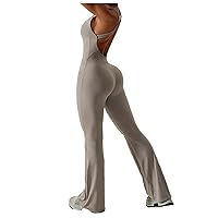 Flare Jumpsuits for Women Sports Jumpsuit Backless Yoga Romper Tummy Control Bodysuits