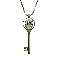 John's Antigua & Barbuda Emblem Key Necklace Pendant Tray Embellished Chain