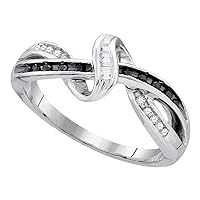 The Diamond Deal Sterling Silver Womens Round Black Color Enhanced Diamond Crossover Strand Band 1/6 Cttw