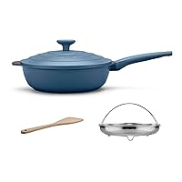 All-in-One Pan,Always Nonstick Multipurpose Saute pan,Large Skillet with Strainer,Deep Frying Pan with Lid(11-inch), PFOA Free chef’s pan,Dishwasher and Oven Safe (Cerulean)