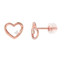 Dainty 14k Rose Gold Diamond Open Heart Earrings and Necklaces G-SI1 Diamonds