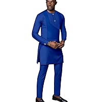 African Clothing for Men Dashiki Outfits O-neck Shirt Pants 2 Pcs Set Causal Bazin Riche Attire Wedding