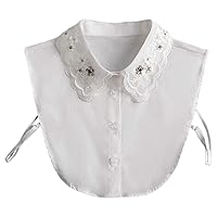 Lady Half-Shirt Blouse Detachable Cotton Fake Collars Dicky Embroidered Collar Beaded Beaded Ladies Wild Shirt