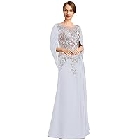 Mermaid Evenings Mother of The Groom Dresses for Wedding Long Embroidered Chiffon Formal Dress with Shawl Cap Sleeves