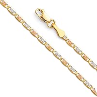 14k REAL Tri Color Gold Solid 2mm Diamond Cut Chain Necklace with Lobster Claw Clasp Clasp