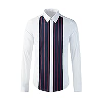 通用 Four Seasons Shirt Men's Shirt Front Panel Striped Shirt Youth Long Sleeve Business Casual