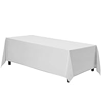 Gee Di Moda Rectangle Tablecloth - 90 x 132 Inch White Table Cloth for 6 Foot Table with Floor-Length Drop - Heavy Duty Washable Fabric - 6 Ft Buffet Table, Holiday Party, Wedding & Baby Shower