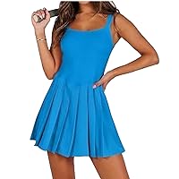 Cute Pleated Mini Golf Workout Romper,Women's Breathable Athletic Tennis Dress,with Built in Pockets Workout Outfits