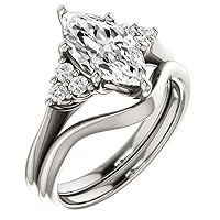 2 CT Marquise Colorless Moissanite Engagement Ring Set for Women/Her, Wedding Bridal Ring Set, Eternity Sterling Silver Solid Diamond Solitaire Prong Set Anniversary Promise Gift