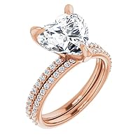 10K Solid Rose Gold Handmade Engagement Rings 4 CT Heart Cut Moissanite Diamond Solitaire Wedding/Bridal Ring Set for Wife/Her Promise Rings