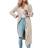 Womens Solid Color Jacket Adults Long Sleeve Lapel Trench Mid Length Coat Casual Windbreaker Women's Winter Jackets