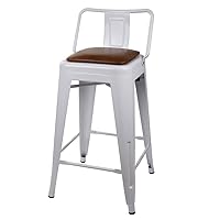 24-Inch Low Back Stool with Faux Leather Seat, White/Brown, 1-Pack