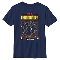 Pokemon Kids Charmander Grid Boys Short Sleeve Tee Shirt