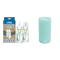 Dr. Brown's Anti-Colic Options+ Narrow Glass Baby Bottles, Level 1 Slow Flow Nipples, Protective Silicone Sleeves, 4 oz 2 Pack and 8 oz Mint