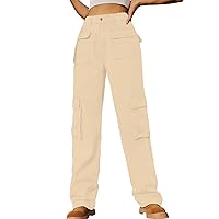Fashion Cargo Straight Leg Pants for Womens Girls High Waisted Baggy Classic Streetwear Denim Trousers 6 Pockets