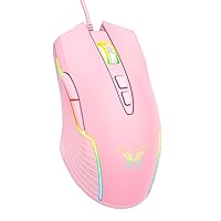 Wired Gaming Mouse, Ergonomic RGB Computer Mouse with RGB Backlight, Adjustable DPI UP to 6400, 7 Programmable Buttons for Windows Vista Linux (Pink)