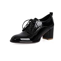 TinaCus Women's Glossy Patent Leather Handmade Round Toe Selftie Mid Chunky Heels Casual Oxford Shoes