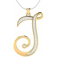 Animas Jewels 1/2 CT Round Cut D/VVS1 Diamond J Initial Letter Pendant with Free Chain 14K Yellow Gold Over Sterling Silver