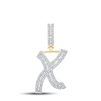 The Diamond Deal 10kt Yellow Gold Mens Baguette Diamond Initial X Letter Charm Pendant 3/4 Cttw