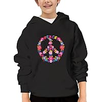 Unisex Youth Hooded Sweatshirt Floral Peace Sign Cute Kids Hoodies Pullover for Teens