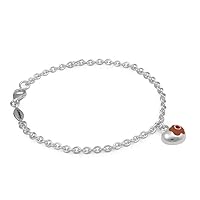Sterling Silver Simulated Birthstone Enamel Flower Heart Charm Girls Bracelet