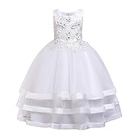 Flower Girls Embroidery Lace Bridesmaid Dress Beaded Wedding Pageant Party Princess Communion Floor Length Boho Dance Gown