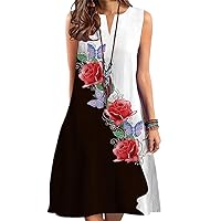 Boho Floral Dress for Women 2024 V Neck Sun Dress Graphic Print Tank Dress Loose Trendy Summer Dresses Midi Length