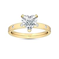 1-5 Carat (ctw) Yellow Gold Pear Cut LAB GROWN Diamond Side Stone Engagement Ring [ Color E-F, Clarity VS2-SI1 ]