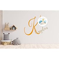 Custom Name and Initial Baby Name Wall Decal - Newborn Baby Wall Decal for Nursery Bedroom Decoration (Wide 30