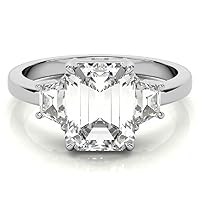 HNB Gems 3 TCW Emerald Moissanite Engagement Rings 10K 14K 18K Solid Gold Moissanite Diamond Ring 925 Sterling Silver Solitaire Engagement Ring Wedding Ring