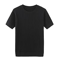 Men's Crewneck Short Sleeve Sweater Slim Fit Cotton Knitted Pullovers Casual Crew Neck Knit Pullover Sweaters (Black,4X-Large)