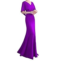 Women's V Neck Mermaid Prom Dresses Cloak Sleeve Side Slit Evening Party Gowns
