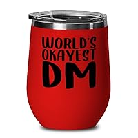 DND Cleric Wine Glass With Lid, World s Okayest DM, Red Stainless Steel Insulated Unique Present Idea