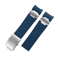 for Ulysse Nardin Silicone Rubber Watch Band 263 Diver Curved End Strap 22mm Waterproof Belt Watch Bracelets (Color : B Blue Silver, Size : 22mm)